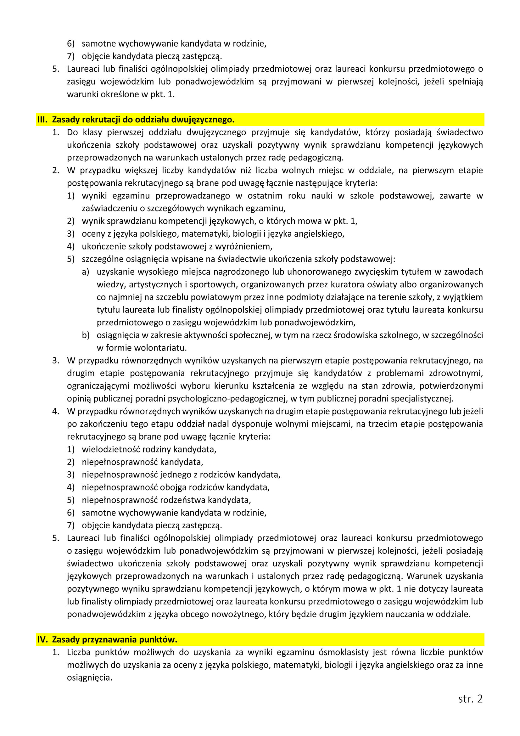2020 Zasady rekrutacji LO Strona 2